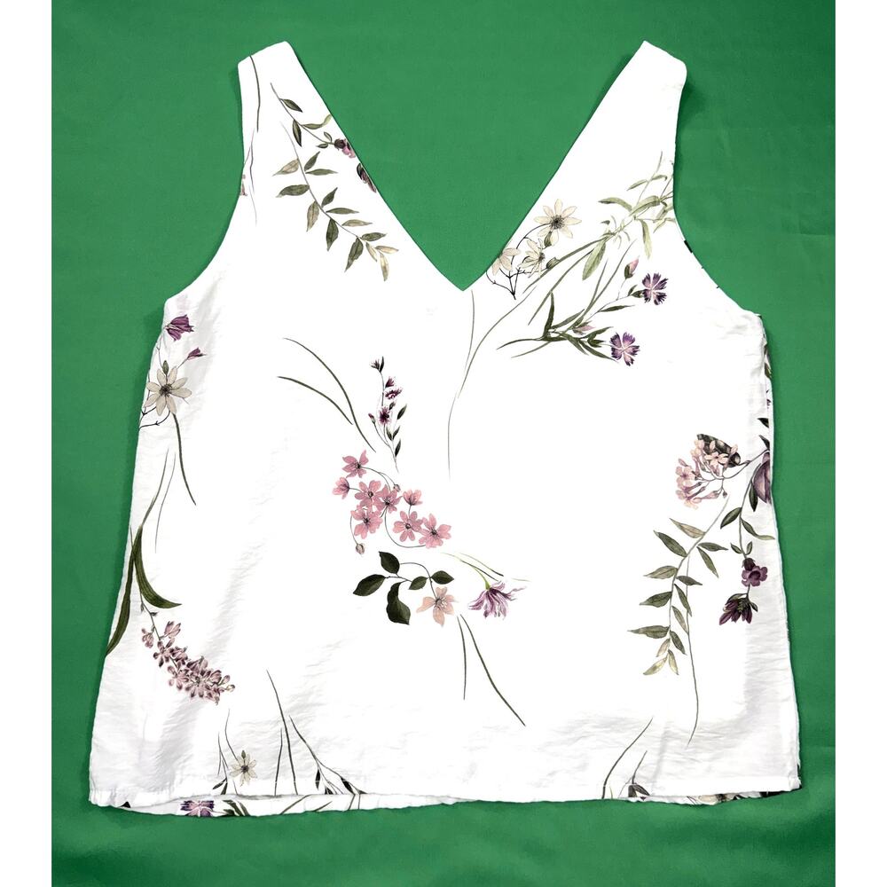 Spirit V-neck sleeveless floral tank botanical wildflower white background Sz S - Picture 7 of 10